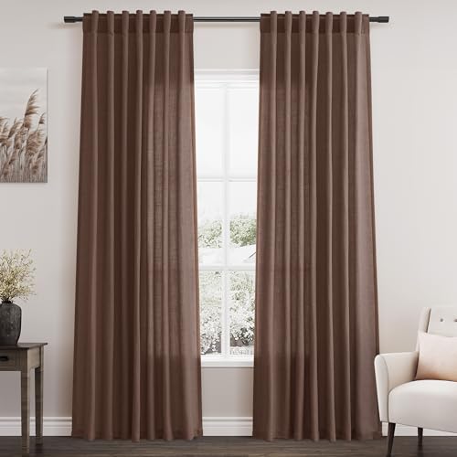 Mocha Mousse Curtains 84 Inch Length 2 Panels Set Back Tab Rod Pocke tLinen Blend Light Filtering Semi Sheer Textured for Neutral Farmhouse Living Room and Bedroom Decor 52x84