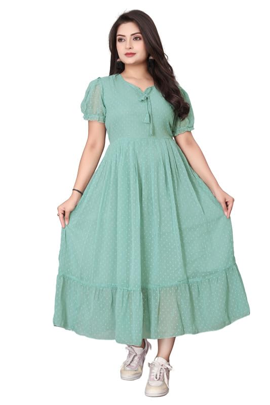Image of Flower Printed Georgette Maxi Dress for Beautiful Women