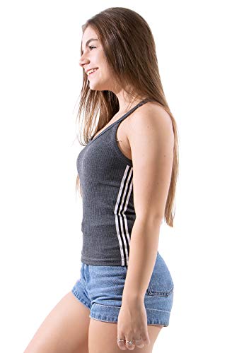 Camisa Canelada Listrada Regata Básica Feminina Nadador (G, CINZA ESCURO)