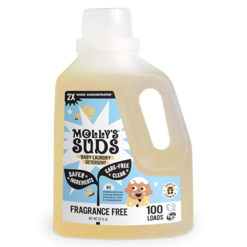 Image of Molly's Suds Baby Liquid Laundry Detergent | Removes Formula, Poop & Spit-Up Stains | Extra Gentle for Infants, Babies, Toddlers (Fragrance Free, 100 Loads)