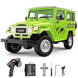 Jimdella RC Crawler Model 1/18 4WD Officially Licensed Toyota FJ-40 RC Cars, 2.4Ghz 600mAh RC Rock Model Truck with Exhaust System,Hobby Grade RC Car Model Off Road Vehicle with Light & Sound (Green)