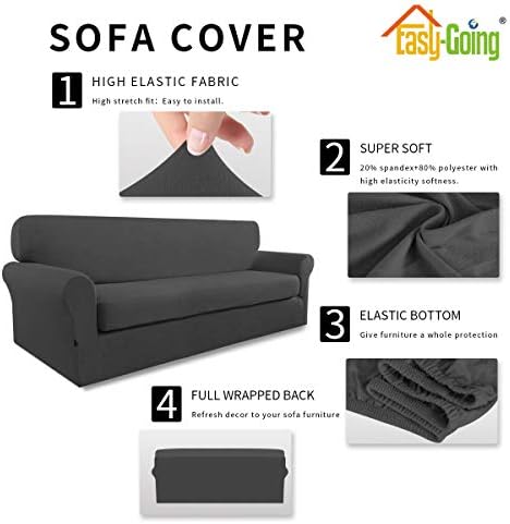 Easy-Going 2 Pieces Microfiber Stretch Sofa Slipcover &ndash; Spandex Soft Fitted Sofa Couch Cover, Washable Furniture Protector with Elastic Bottom Kids,Pet (Sofa, Dark Gray