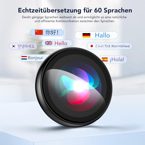 KI Echtzeit Sprachübersetzer Gerät, AI Translator & Übersetzer mit Sprachausgabe, Simultanübersetzer für 60 Sprachen, Sprachübersetzer ohne Internet, tragbares Übersetzungsgerät für Reisen, Business
