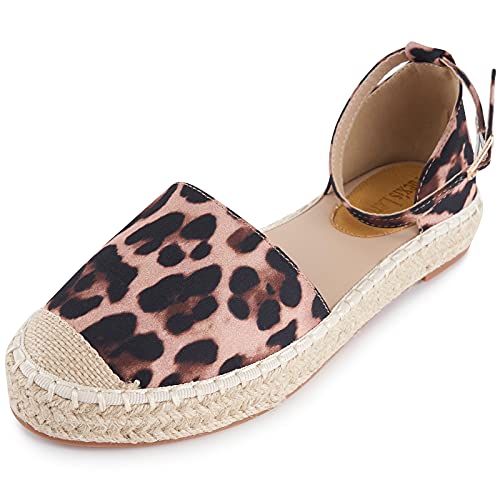 Alexis Leroy Women’s Closed Toe Leopard Ankle Strap Platform Espadrille Sandals Leopard 10-10.5 US