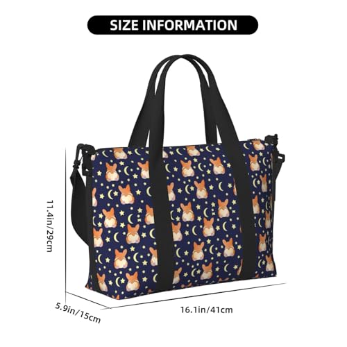 Carry On Duffle Bags Overnight Weekender Bags for Women, Cute Corgi Dog Funny Moon Stars Personal Item Travel Bag, Travel Essentials Sport Gym Bag for Men Women2