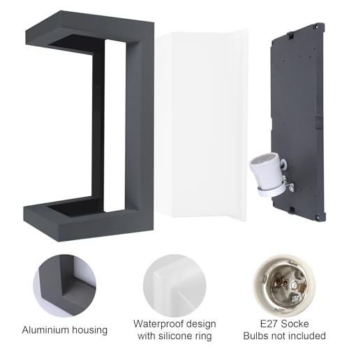 Klighten 2 Stück moderne Außenwandleuchte, E27 Sockel Außenwandlampe, IP65 Wandlampe, Maximale Wattleistung 60W Aluminium Wandlampe, Geeignet für Innen Außen, Treppenhaus. Anthrazit (ohne Glühbirne) – Bild 4
