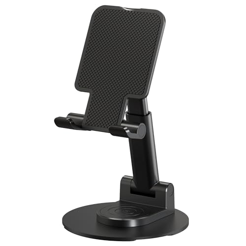 Image of Sounce Adjustable Mobile Stand for Desk | 360 Rotation, Stable Metallic Base | Portable Phone Holder Tripod for Recording | Compatible with Smartphone, Tablet, iPad & Kindle (Black)