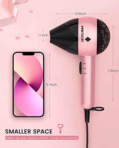 Travel Mini Portable Hair Dryer,Pritech Dual Voltage Hair Dryer Lightweight Quiet Compact Blow Dryer With Concentrator, 1000W Professional Hairdryer With Travel Size Bag For Women Kids Worldwide Use #TOP2