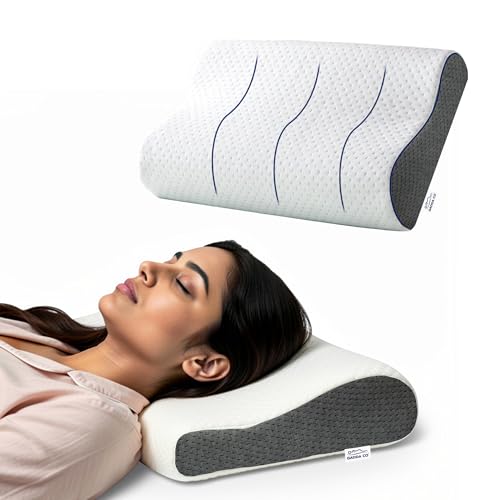 Image of GADDA CO Memory Foam Cervical Neck Pillow for Neck & Shoulder Pain -Orthopedic Pillow for Sleeping, Posture & Spinal Alignment, Pain Relief, Size-19.5x11x3.5 in, White & Grey Jacquard, 2-Year Warranty