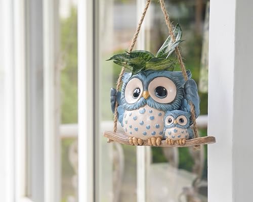 Swing Owl Hanging Planters for Indoor Plants, Cute Small Succulent Pots with Drainage Hole, Unique Resin Plant Hangers Outdoor, Hanging Plant Holder for String Of Pearls, Gift Ideas for Mother - Image 5