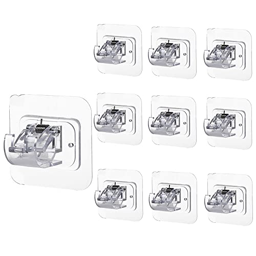 YPLonon 10pcs No Drill Curtain Pole Hooks Self Adhesive Curtain Rod Holder Transparent Curtain Rod Brackets Multifunctional Curtain Pole Brackets Adjustable for Home Kitchen Bathroom Hanging