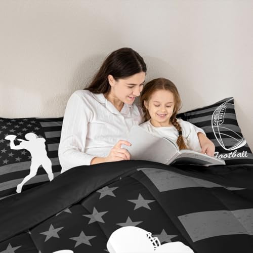 Image of Feelyou Football Player Comforter Set Full Size American Flag Bedding Set for Kids Boys Girls Rugby Gaming Sports Duvet Quilt Bedroom Decor Microfiber 3 Pcs with 2 Pillow Cases