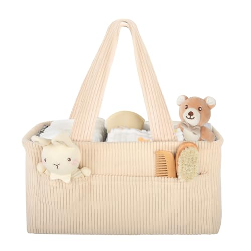Image of Avomosk Baby Diaper Caddy Organizer – Nursery Storage Basket for Newborn Essentials, Car & Travel, Baby Shower Gifts and Registry Must-Have, Beige