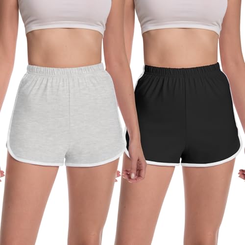 Rolcoassuns Confezione da 2 Pantaloncini Donna,Cotone Felpato Pantalone Donna Pantaloncini in Jersey di Cotone Adatti per Sport, Jogging,Yoga e Fitness
