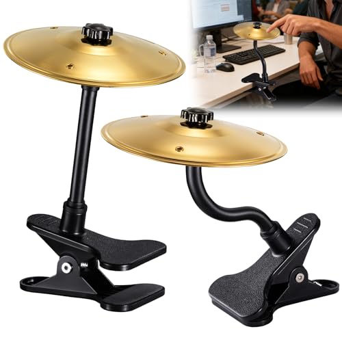2PCS Desktop Cymbal, Desk Symbol Drum, Easy Clip-On Mini Cymbals for Drumer Music Lovers, Relief Your Working & Studying Stress, Fun Desk Accessory for All Type of Desks, Easy Installations - Gold