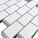 WoStick 10-Stück Weiß Fliesenaufkleber Küchenrückwand Fliesen Klebefliesen Fliesenfolie 3d Selbstklebende Küche Bad(30,5 x 30,5 cm)