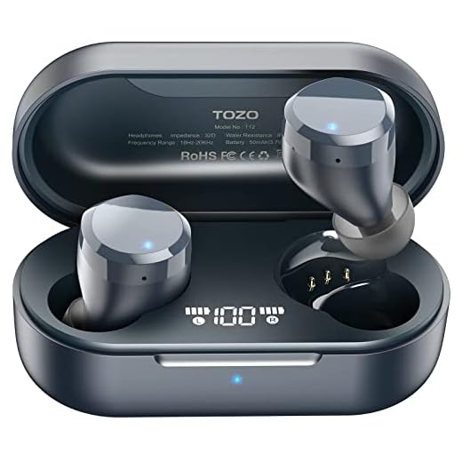 TOZO T12 Wireless Earbuds Bluetooth Headphones Premium Fidelity Sound Quality Wireless Charging Case Digital LED Intelligence Display IPX8 Waterproof Earphones Built-in Mic Headset for Sport Blue