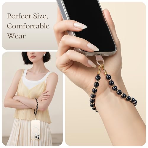 Conaks Phone Charm Wrist Strap, Cute Cell Phone Charm Crystal Beaded Bracelet with 2 Tether Tabs, Convertible 2-in-1 Wristlet Chain Lanyard for iPhone Samsung Women — view 3