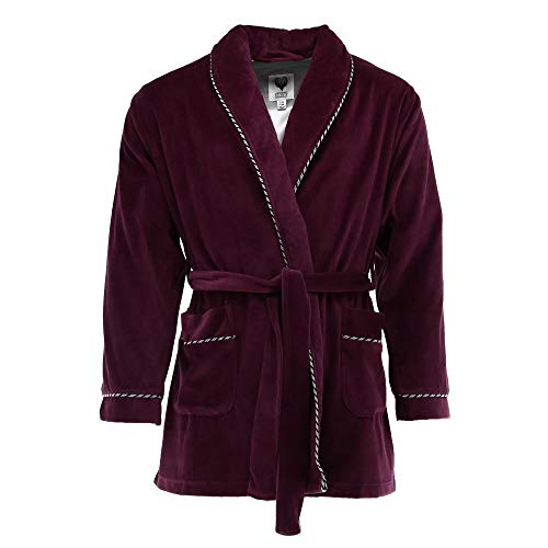 Ascentix Men's Velour Smoking Jacket with Satin Lining, Small/Medium, Burgundy