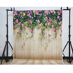 Wolada 8X8Ft Flower Wall Backdrop Spring Backdrop Spring Floral Photo Backdrop Brown Wood Plank Flower Wall Photography Backdrop Girl Birthday Party Wedding Shower Photography Background 8909 #TOP1