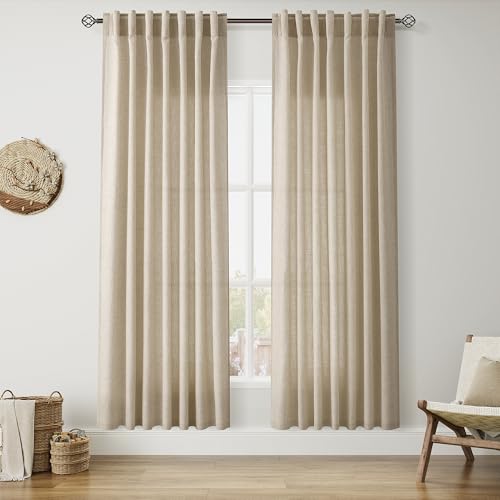 Image of Taupe Burlywood Linen Curtains 80 Inch Length for Living Room Light Filtering Semi Sheer Curtain Back Tab Rustic Luxury Neutral Modern Farmhouse Decor Drapes for Bedroom Dinner Room 52x80, 2 Panels