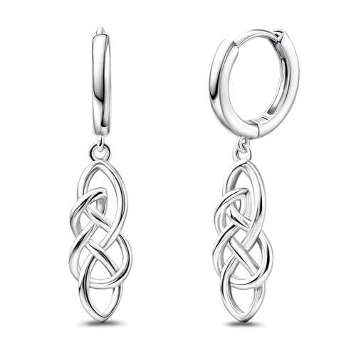 Celtic Knot Earrings for Women - Sterling Silver Hoop Earrings for Women Trendy Hypoallergenic Long Loop Earrings with Dangling Charm for Sensitive Ears Classic Fashion Huggie Earrings Gifts