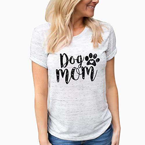 Dog Mom Tshirts For Women Funny Dog Paw Graphic Print Short Sleeve O Neck Mom Shirt (As Shown-Dog Mom, Xl) #TOP1