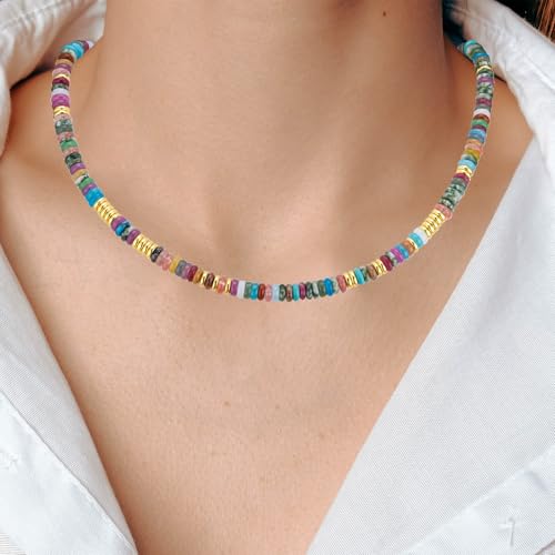 Boho Beaded Necklace for Women, Colorful Natural Stone Choker Necklace, Summer Beach Bead Necklaces Handmade Jewelry Birthday Gifts3