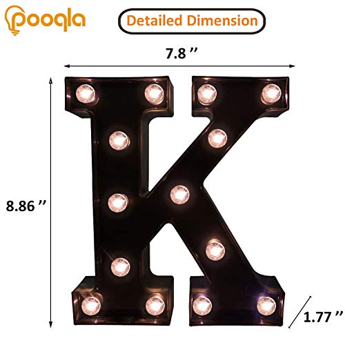 Image of Pooqla Black Light Up Letter K, Marquee Letters Black Room Decor | LED Lighted Letters Birthday Party Decorations, Gifts for Boys Men Christmas Anniversary Night Light Home Bar Room Decoration
