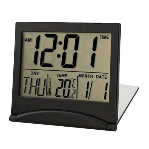 Réveil portable et facile à utiliser - Horloge de voyage ultra fine avec date, température et fonctionnement silencieux (noir)