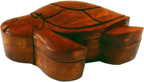 GURU SHOP Puzzlebox, Schmuckschatulle, Magic Box, Schachtel mit Geheim Verschluß - Schildkröte, 5x15x7 cm
