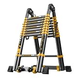 Foldable Ladders Telescopic Ladders with Stabiliser A Frame Aluminium Extension Ladder Multipurpose Climb Ladder Portable Loft Attic for Business Home Work DIY Builder(Size:3.3+3.3=6.6m)
