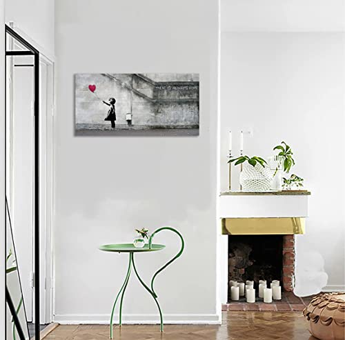 バンクシー 赤い風船と少女 アートパネル 大型 banksy モノクロ ポスター 絵画 壁掛け 部屋飾り お風呂 玄関 木枠付きの完成品(50x100cm) [4]