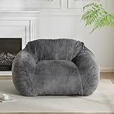 Christopher Knight Home Masew Bean Bag Chair, Faux Fur Bean Bag Chairs for Adults and Kids, Comfy Reading Chair, Lounge Sofa with Armrest, Memory Foam Bean Bag Chair for Living Room, Bedroom, Gray