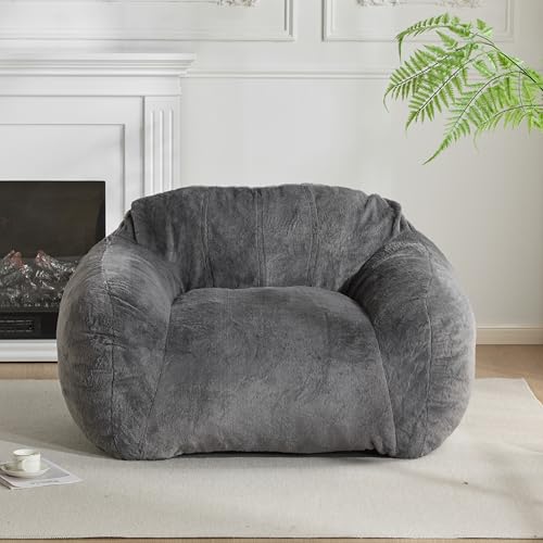 Christopher Knight Home Masew Bean Bag Chair, Faux Fur Bean Bag Chairs for Adults and Kids, Comfy Reading Chair, Lounge Sofa with Armrest, Memory Foam Bean Bag Chair for Living Room, Bedroom, Gray