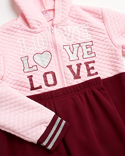 Real Love Girls' Zip Up Hoodie And Fleece Jogger Sweatpants Set - 2-Piece Heavyweight Sweatsuit For Girls (Sizes: 7-16), Size 10/12, Fuchsia Love #TOP2