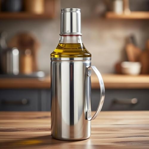 Image of INKULTURE Stainless Steel Oil Dispenser Bottle | 1000ml Metal Liquid Pourer with Leak-Proof Cap & No-Drip Spout | Rust-Free Kitchen Oil Can for Cooking, Pouring & Storage
