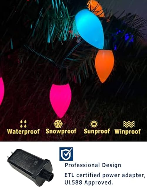 Smart C9 Christmas Lights Outdoor 66ft, 100 LED RGBW Chasing Effects Xmas Lights Outdoor, APP and Remote Controlled with Timer Music Sync, Extendable LED Christmas Lighting for House Tree