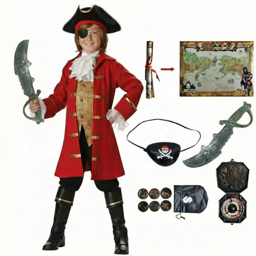 COLOR PRINCE Pirate Costume Kids - Boys Girls Dress Up with Pirate Hat Plastic Sword and Accessories - World Book Day Costumes Fancy Dress for Kids & Toddlers Aged 3 to 5