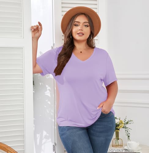 Image of ForHailey Women's Plus Size Short Sleeve Tee Shirt V Neck Basic Ladies Loose Fit T Shirt 1X-5X