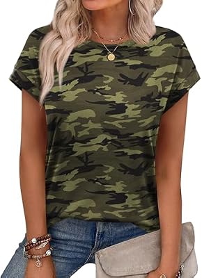 Alaroo Camo Tops for Women Oversized Tshirts Tops Short Sleeve Blouse Comfort Print 17 L
