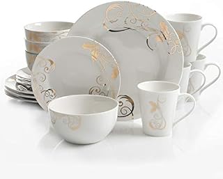 Gibson Seasonal Gold 16 PC Dinnerware Set, Serving, Porcelain