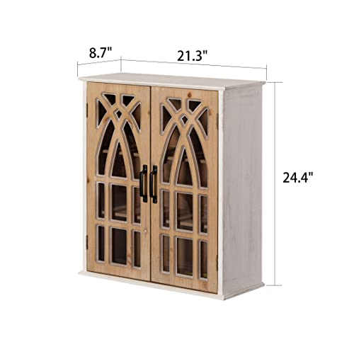 Haigopa Double Door Vintage Cabinet Wall Mounted, Rustic Wood Wall Storage Hanging Cabinet Glass Insert, Farmhouse Bathroom Cabinet #TOP2