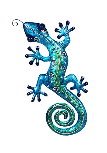 G&S Le Gecko Bleu et Vert en métal, Collection Tropik H 34 cm