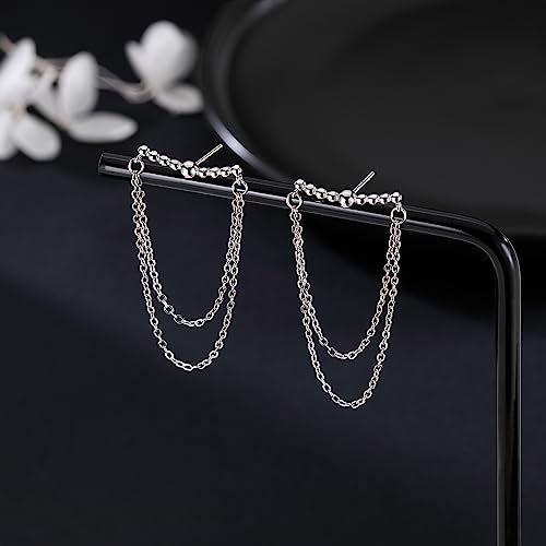SLUYNZ 925 Sterling Silver Dangle Earrings Chain for Women Dangling Tassel Earrings Tiny Balls Stud4