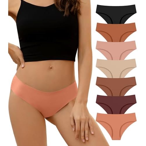 DEANGELMON Seamless Underwear for Women No Show Bikini Panties Comfortable Stretch Invisible Ladies Hipster Briefs Large Coffee-7 Pack