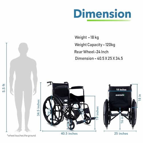 Image of Everactiv Everyday Economy with Attendant Brakes | Foldable Wheelchair with Safety Seat belt | Weight Bearing Capacity 120 kg | Sturdy Frame and Easy Foldable Mechanism