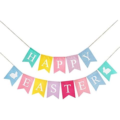 Easter Banner, Burlap Happy Easter Egg Garland, Mantle Decorations for Fireplace, Easter Bunny Hanging Bunting Garland for Easter Decorations Home Party Decor Favors Photo Props Cover