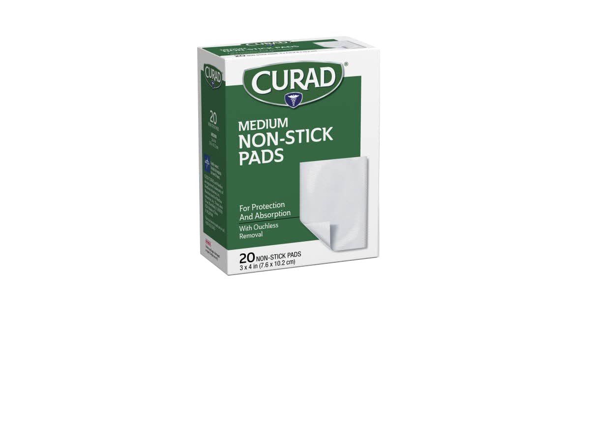 CURAD Sterile Nonstick Pads 3" x 4", Not Made From Natural Rubber Latex, Pack of 12