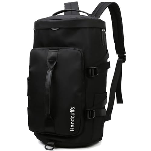 Image of Handcuffs Duffle Bag for Travel & Gym with Separate Shoe Compartment 60L 3-in-1 Convertible | Water-Resistant Backpack /Rucksack Luggage Weekender Bag for Men & Women | Oxford Cloth | Dark Black